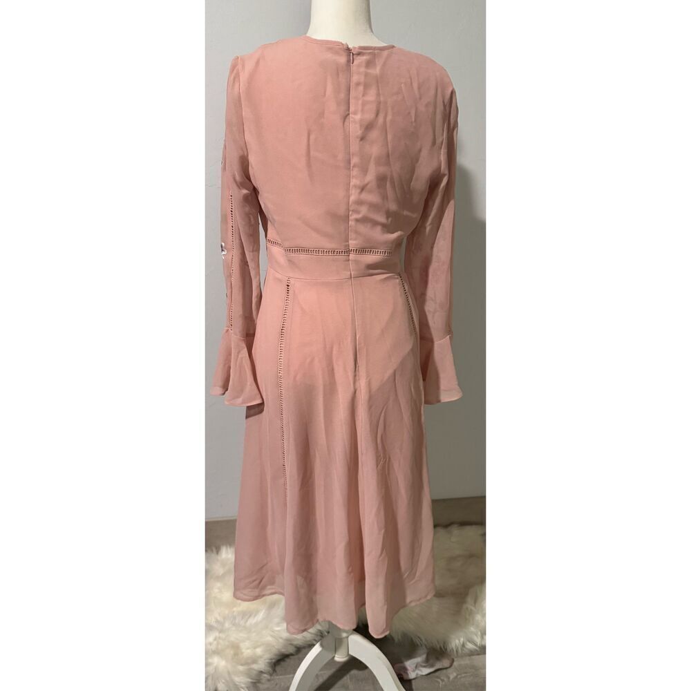 ASOS pink embroidered bell sleeve pink dress 8 - Picture 3 of 10
